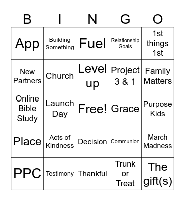 New Year's Eve Bingo Card