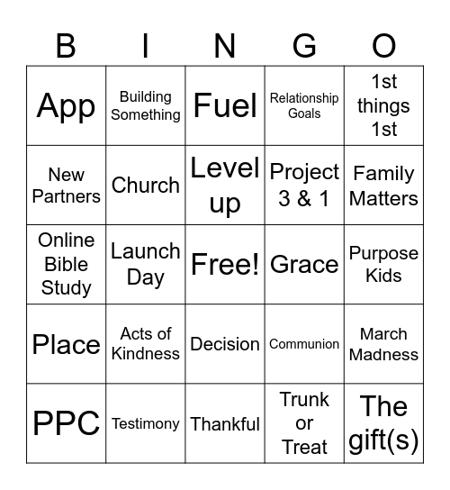 New Year's Eve Bingo Card