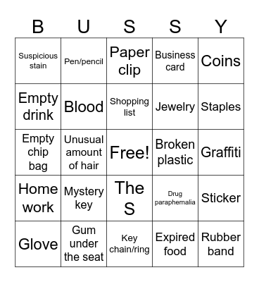 Bus Treasure Hunt Bingo Card