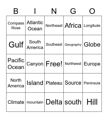 Geography Bingo Card