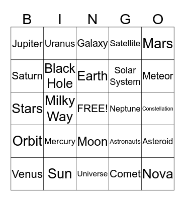 SPACE BINGO Card