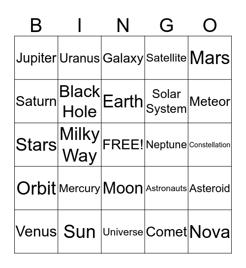 SPACE BINGO Card