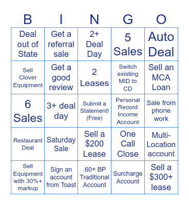 Infinity BINGO Incentive Bingo Card