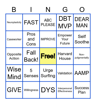 DBT BINGO Card