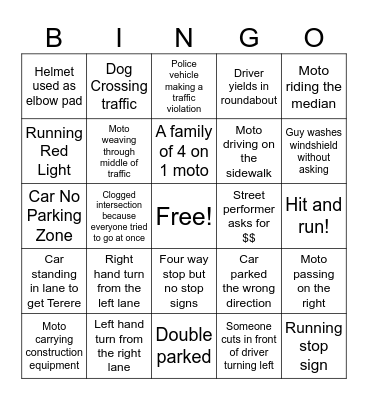 Paraguay Road BINGO 🚦 Bingo Card