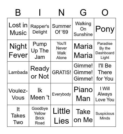 Top 2000 Bingo Card