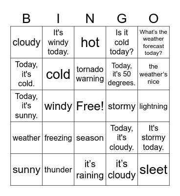 Weather Bingo Card