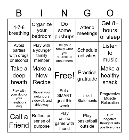 Tips for Staying Sober During Winter Holidays Bingo Card