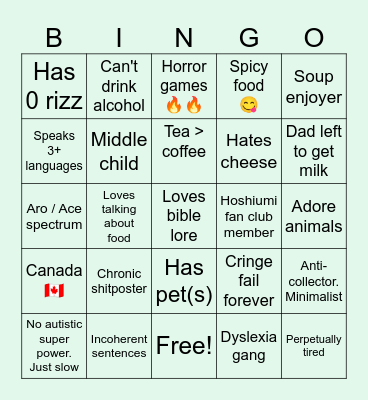 How much are you like Xeno Bingo Card