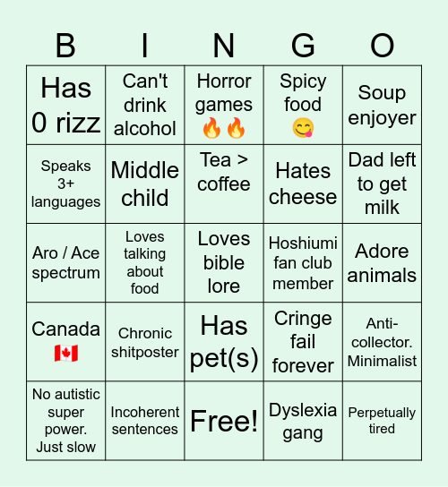 How much are you like Xeno Bingo Card