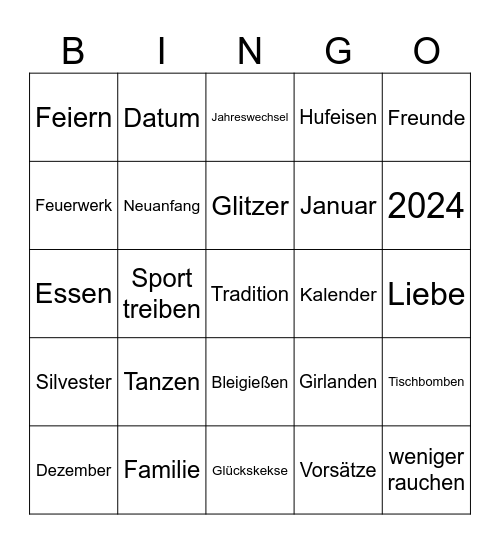 Neujahr T Bingo Card