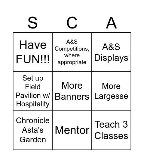 Asta's 2024 SCA Goals Bingo Card