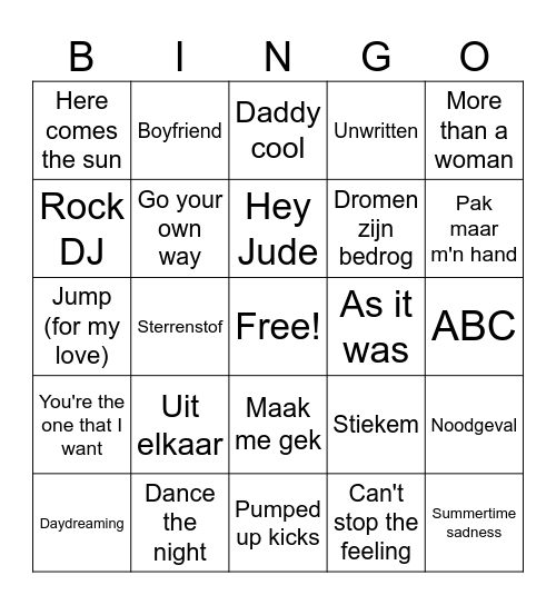 Mi Ma Muziekbingo! Bingo Card