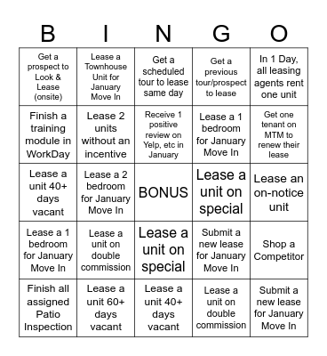 Leasing Agent Bingo Card