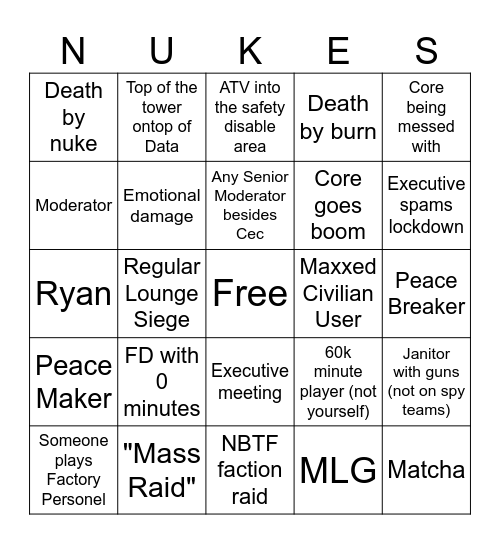 NBTF Bingo II Bingo Card