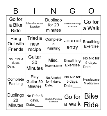 Self-Help Bingo Card