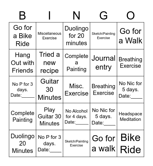 Self-Help Bingo Card