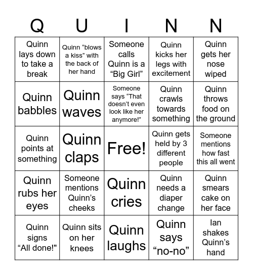 Quinn's 1st Birthday! Bingo Card
