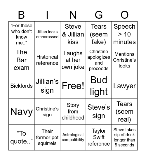 Speech Bingo Card