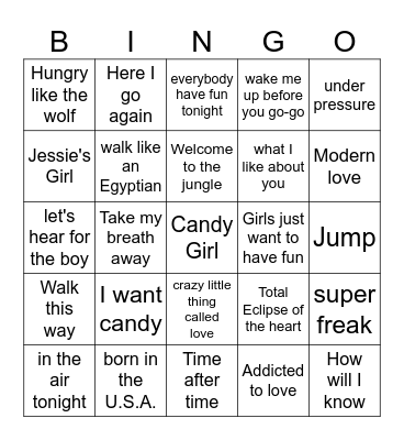 80s Bingo Card