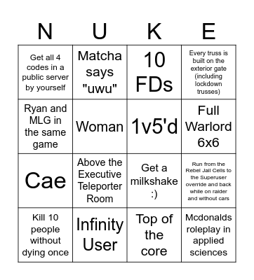 harder nbtf bingo II Bingo Card