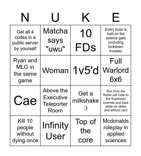 harder nbtf bingo II Bingo Card