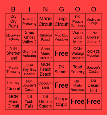 Mario Kart Wii Online Bingo Card