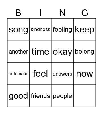 Treat people with kidness Bingo Card