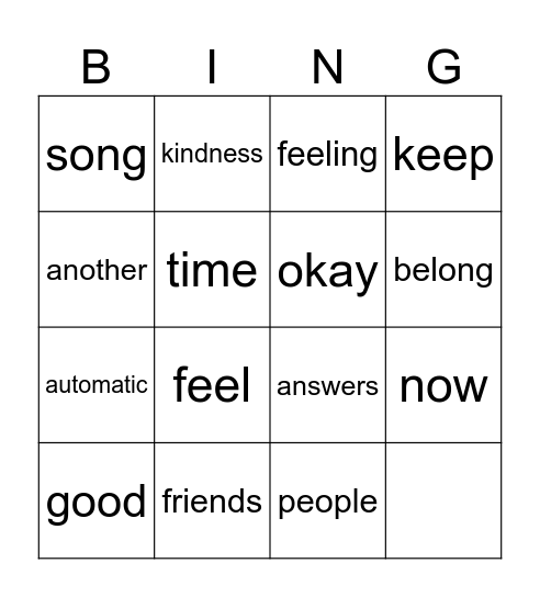 Treat people with kidness Bingo Card