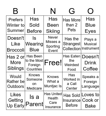 Getting to Know You Bingo Card