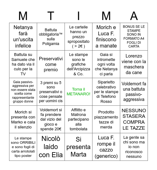 IL BINGO DELLA TOMBOLATA Bingo Card