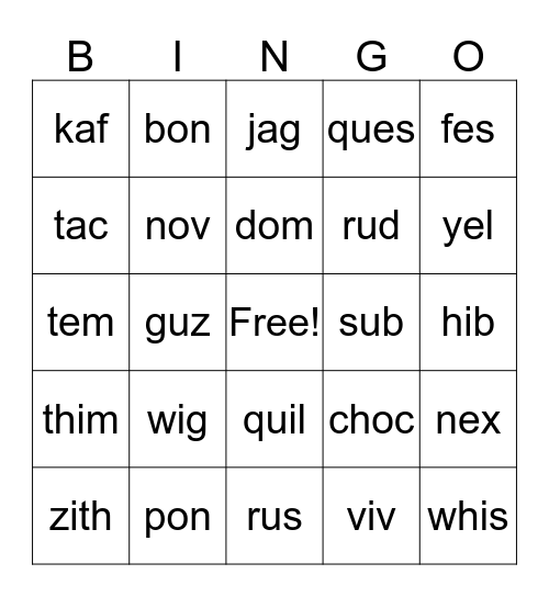 Detached Syllable Bingo (pg.83) Bingo Card