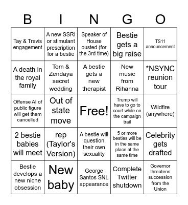 Besties 2024 Bingo Card