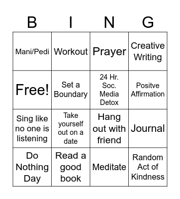 Self-Care Bingo Card