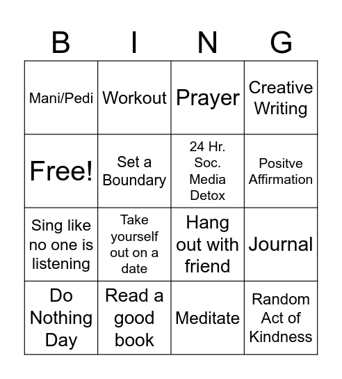 Self-Care Bingo Card