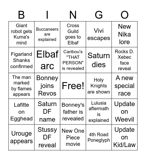 One Piece 2024 Bingo Card