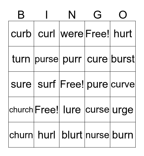 -Ur, -ure, -ur_e Bingo Card