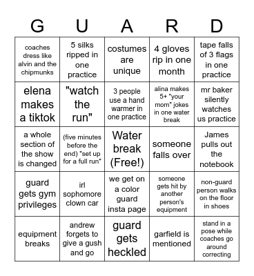 Winter Guard '23 Bingo Card