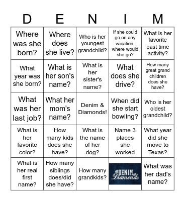 Kim's 75th Birthday! Bingo Card