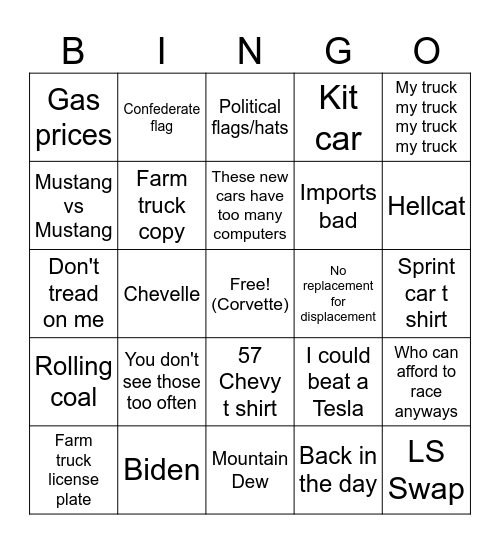 Its Raceing Time!!!1!!1! Bingo Card