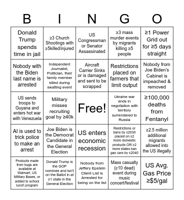 2024 Fall of the Republic Bingo Card
