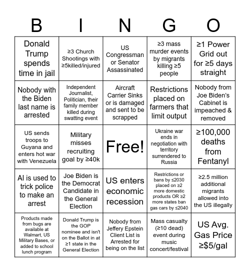 2024 Fall of the Republic Bingo Card