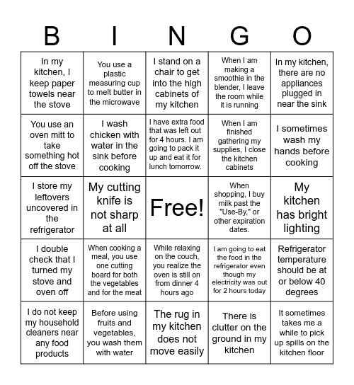 Cooking Safely Bingo Card