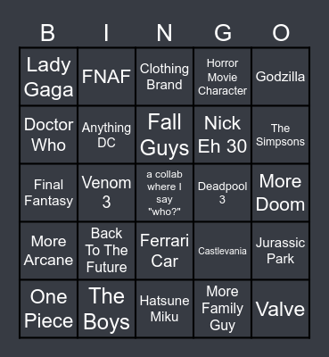 2024 Fortnite Collabs Prediction Bingo Card