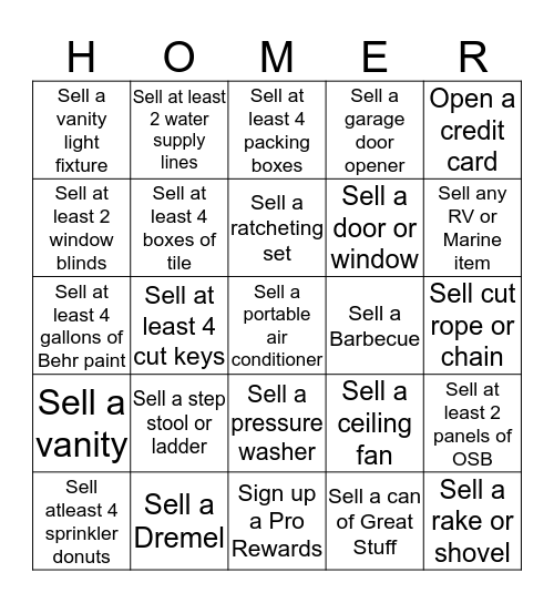 Depot  Bingo Card