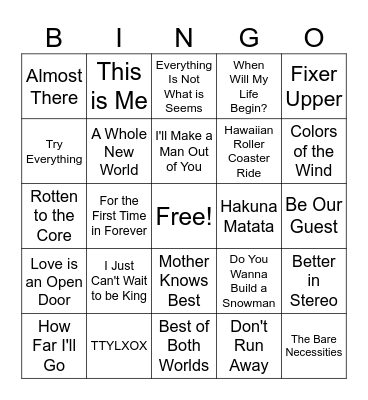 Disney Singo Bingo Card