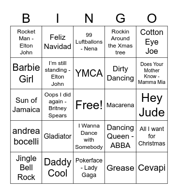 Music Bingo Card