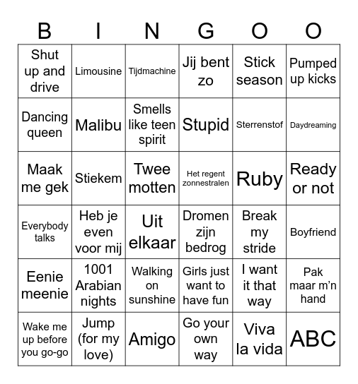 Mi Ma Muziekbingo Card