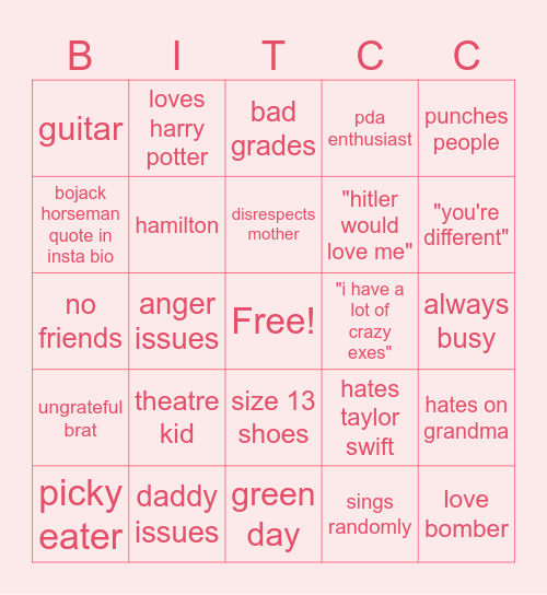 red flags Bingo Card