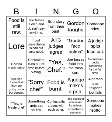 MasterChef? Bingo Card